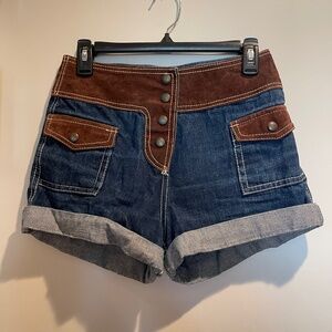 READ V 70s Fox Run Denim Suede Hippie Short Shorts HighWaist Festival Boho Sz 28